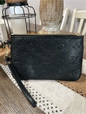 Louis Vuitton Black Monogram Embossed Leather Wristlet Pouch